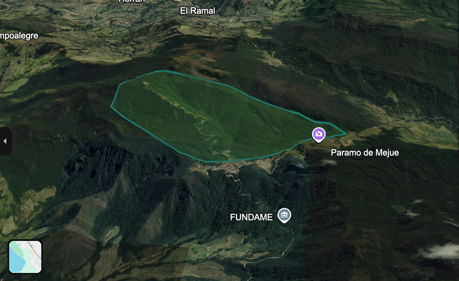 El territorio Finca Berlín en Google Earth